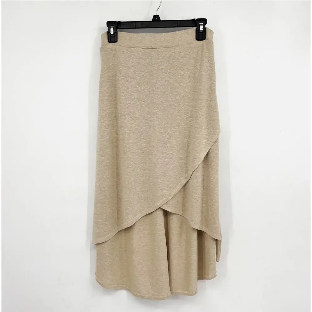PRANA Women's Tidal Wave Midi Skirt Large Sand Beige High Low Knit NWT - Picture 3 of 13
